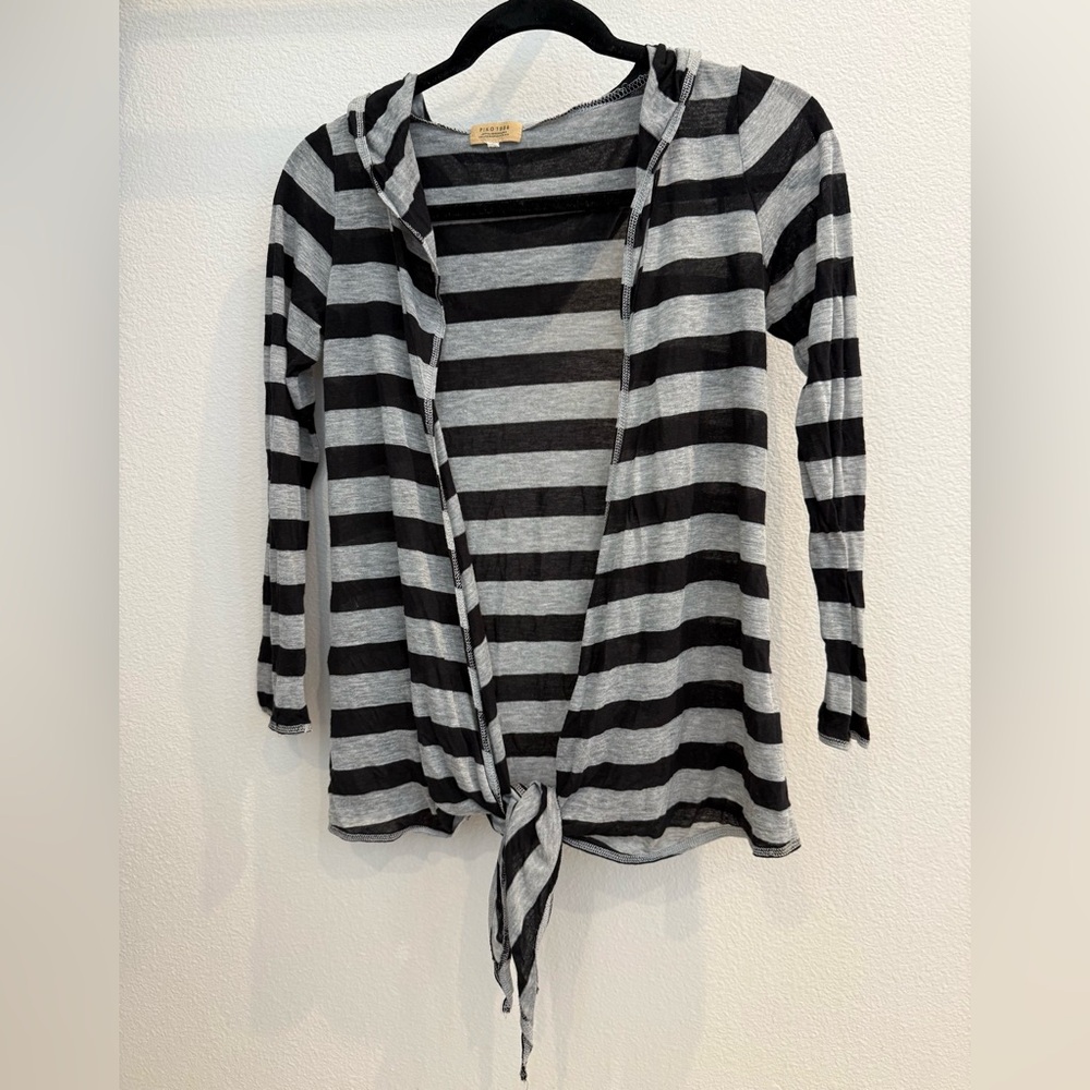 Piko 1988 Striped Lightweight Hooded Cardigan Tie Front Size S
